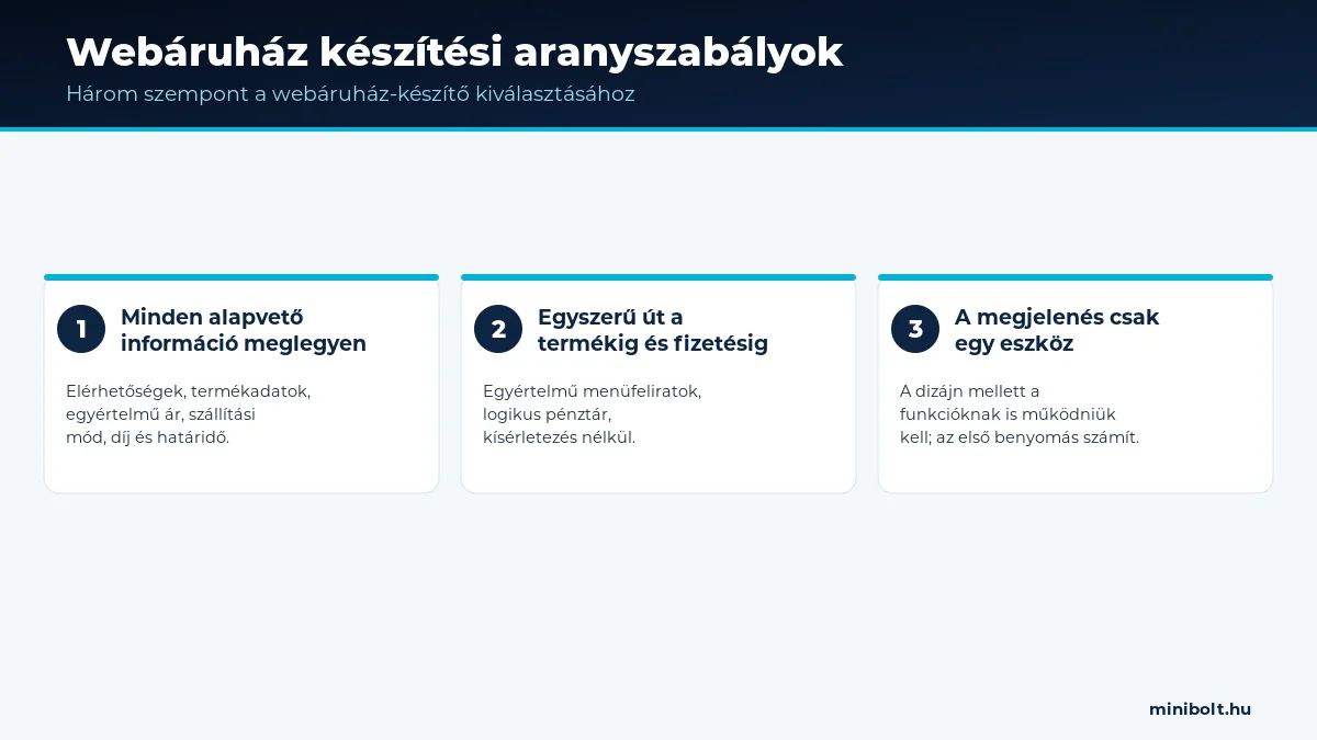 Három aranyszabály webáruház-készítő kiválasztásához