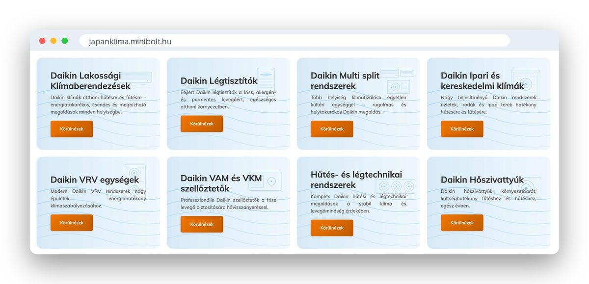 Egyedi kategóriadobozok a webáruház főoldalán