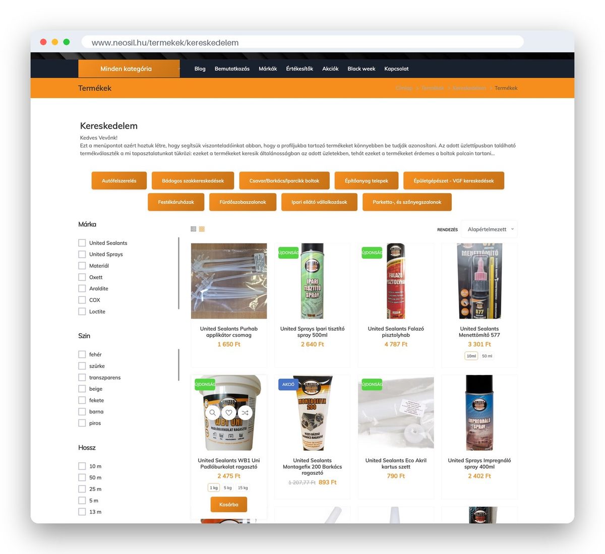 Webáruház kategóriaoldal szűrőkkel és termékváltozatokkal – Minibolt Next