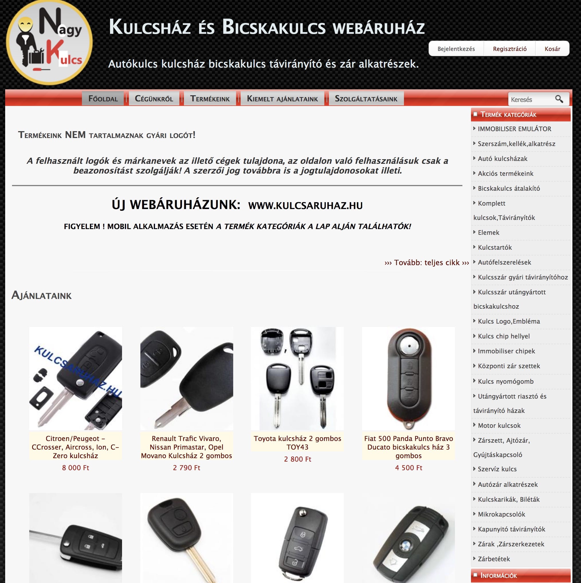 Autókulcs és zár alkatrész webáruház – Nagykulcs