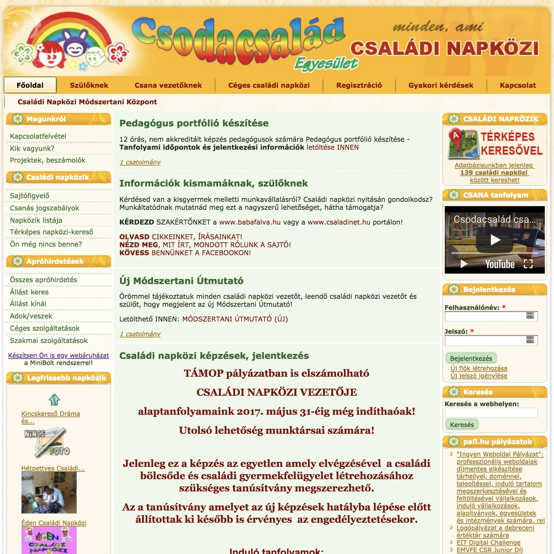 Családi napközi adatbázis portál – Csodacsalád