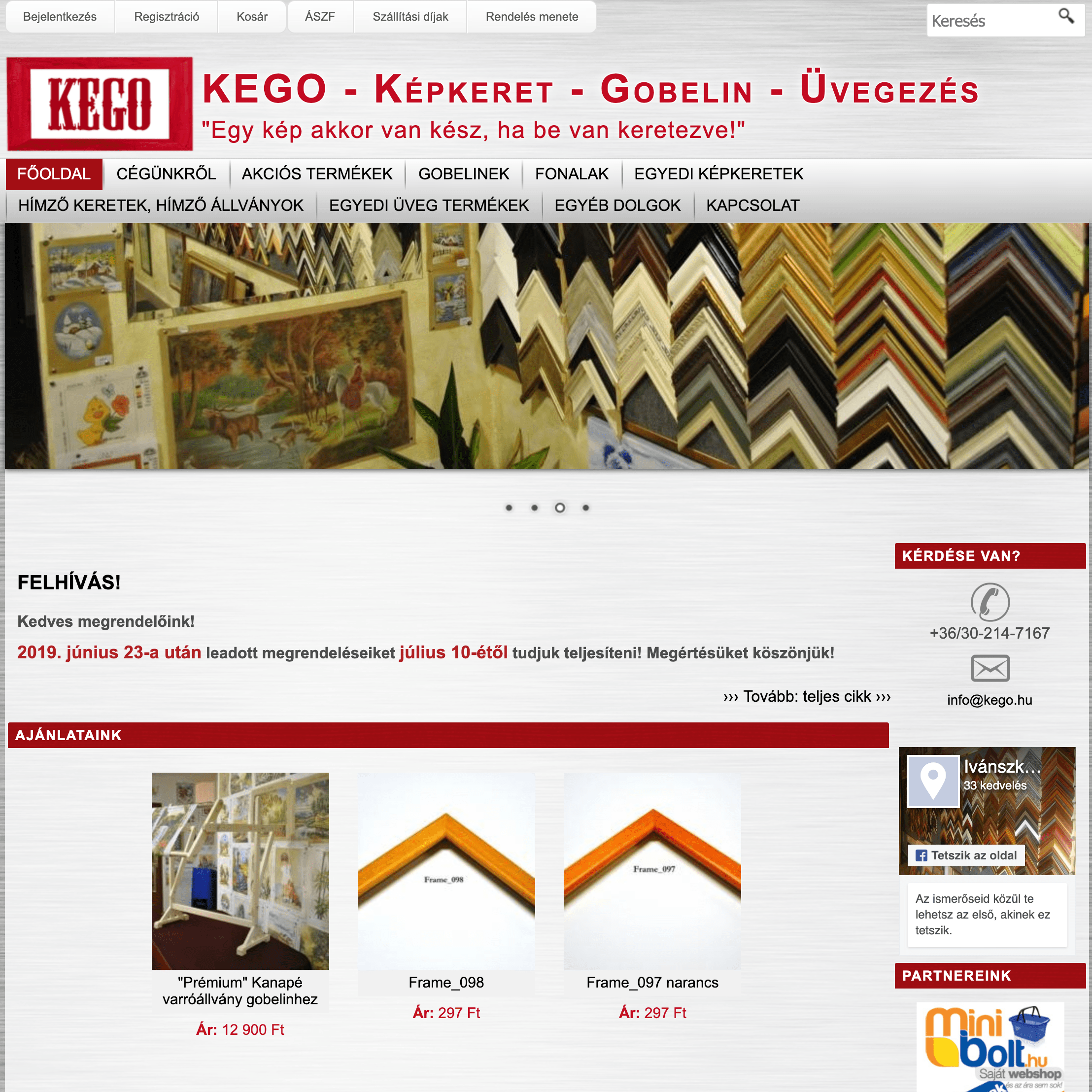 Képkeret és gobelin webáruház – Kego