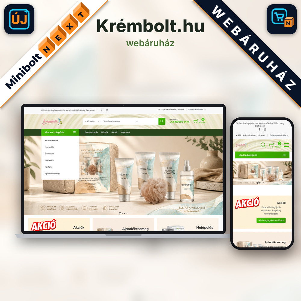 Krém és tisztítószer webáruház készítés – Krémbolt.hu, Minibolt Next rendszerben