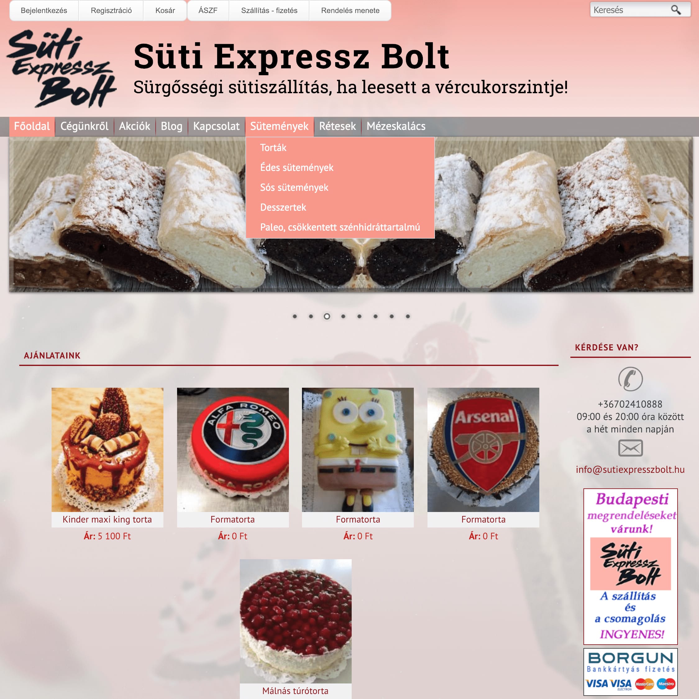 Süti házhozszállítással foglalkozó webáruház készítés
