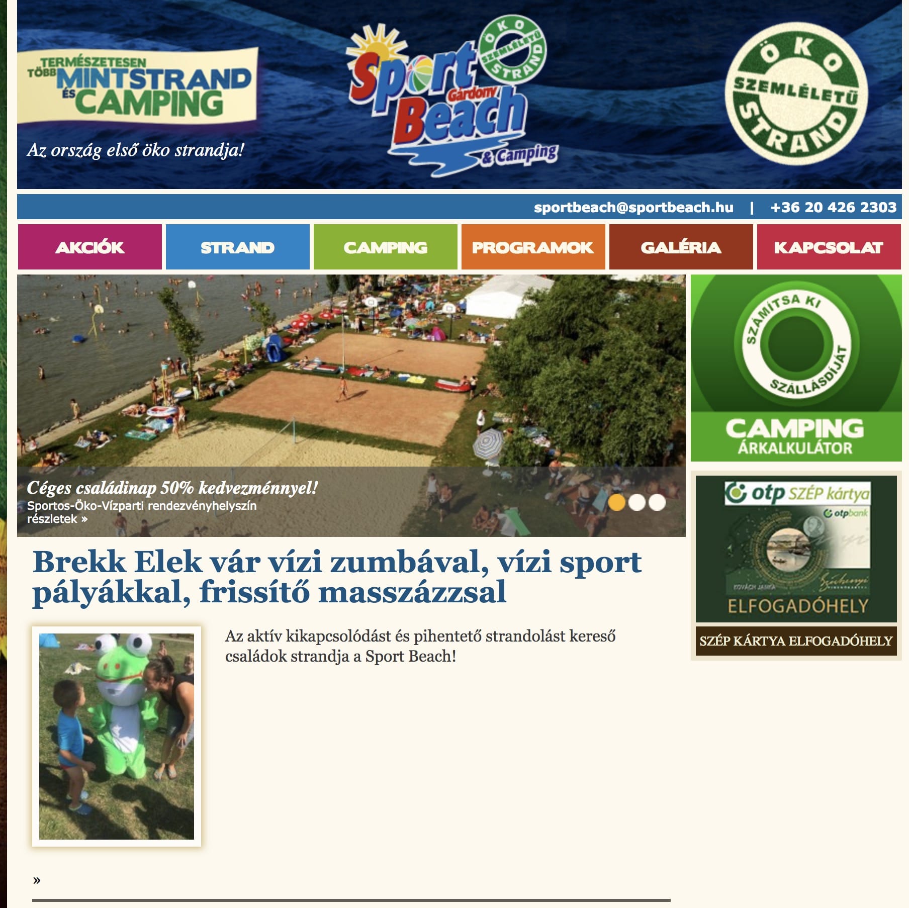 Szállásfoglaló és költségkalkulátor weboldal – Sport Beach, Gárdony
