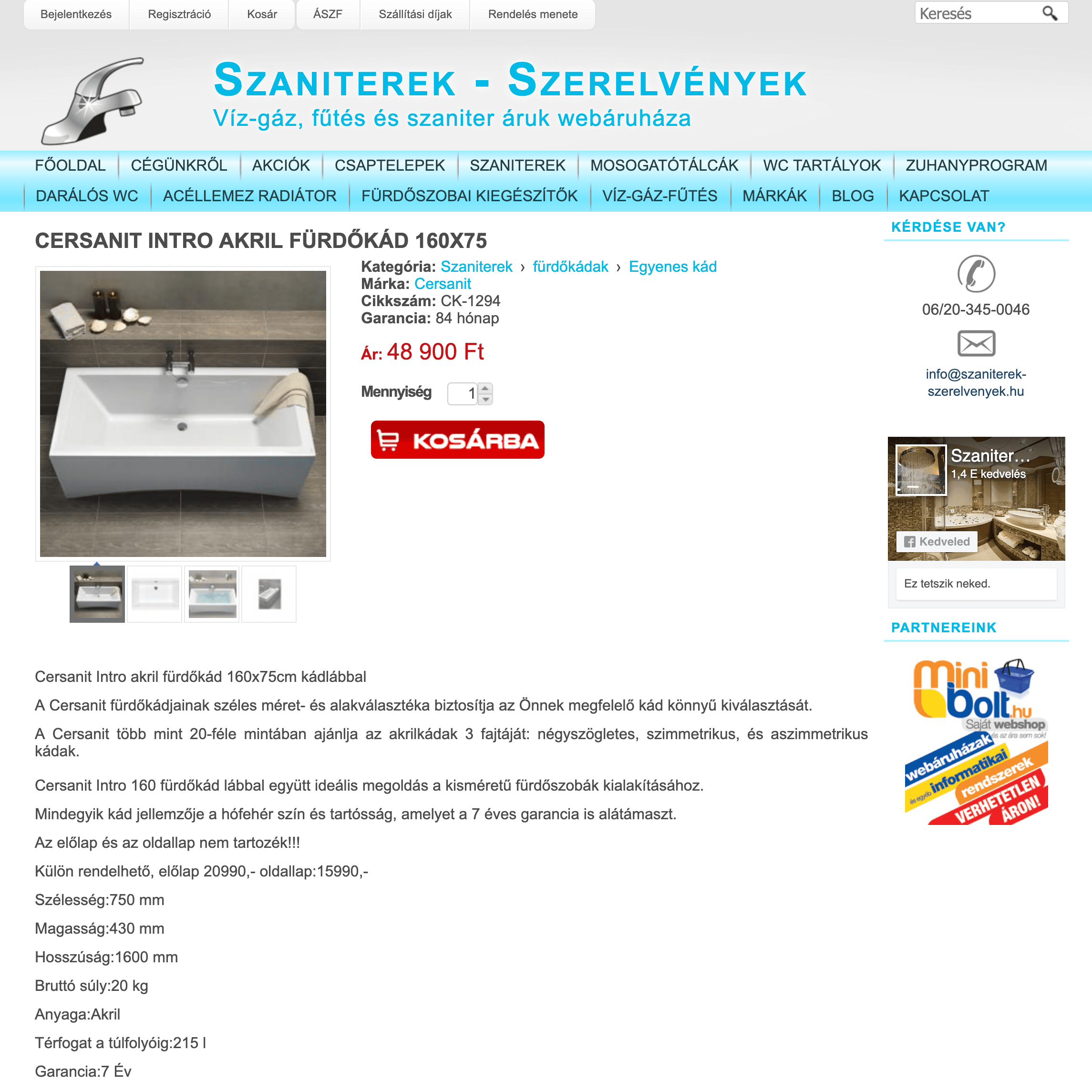 Szaniter és szerelvény webáruház