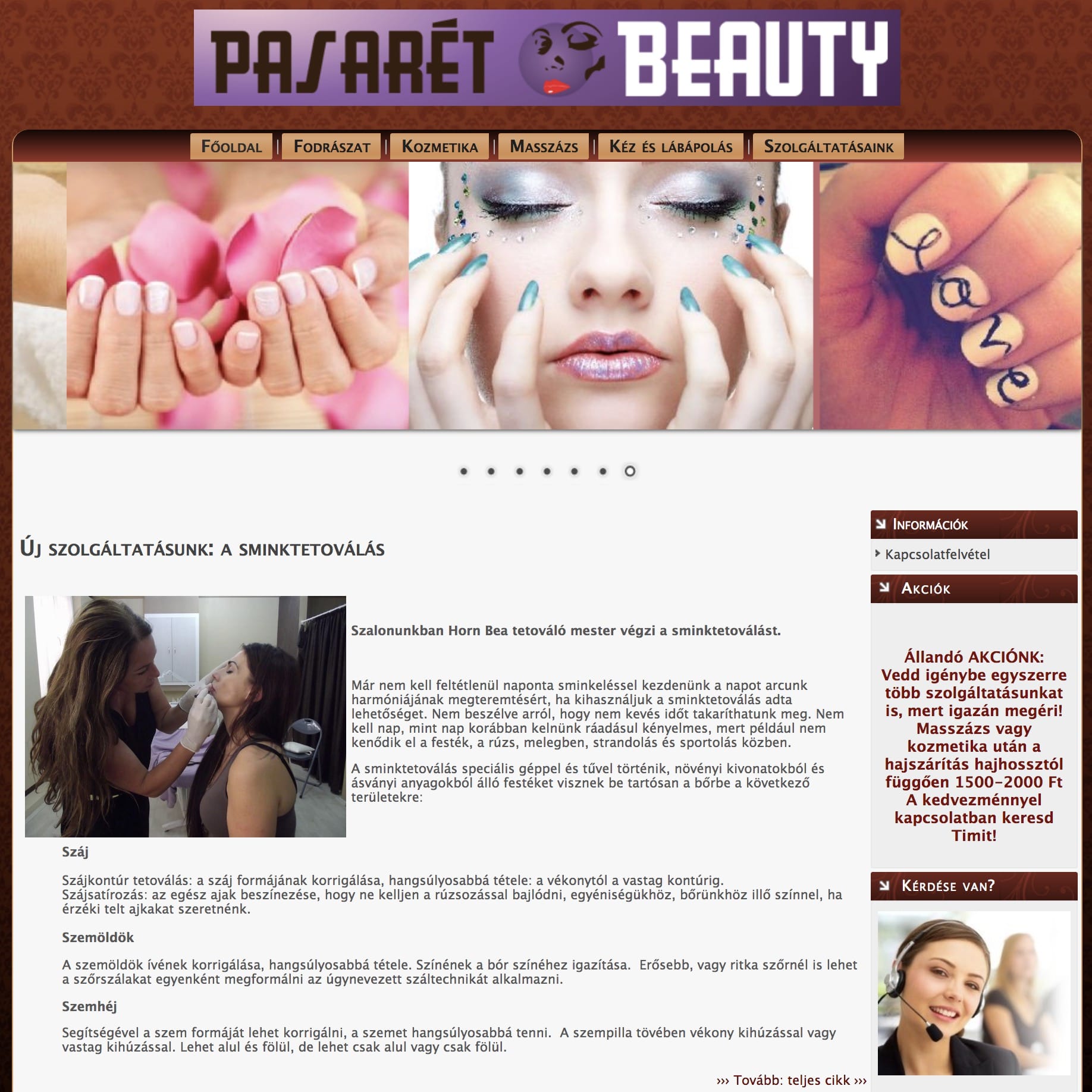 Szépségszalon weboldal – Pasarét Beauty