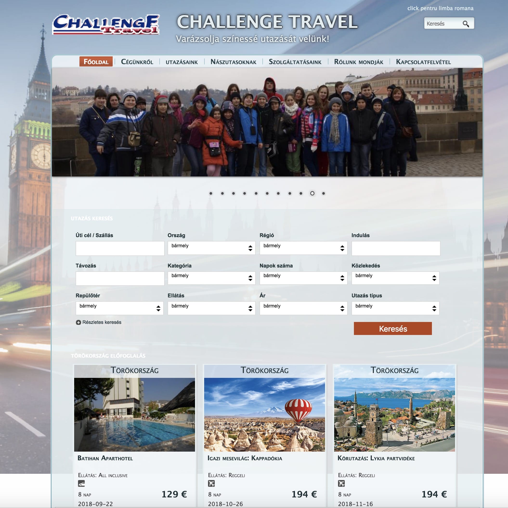 Utazás értékesítő weboldal – Challenge Travel