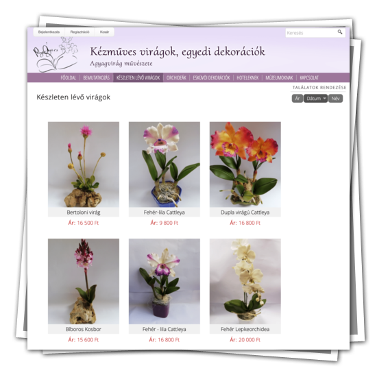 Kézműves virág, egyedi dekorációs webshop készítés