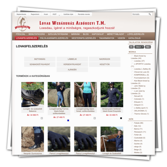 Lótenyésztéssel, lovas- és lófelszereléssel foglalkozó webáruház készítése