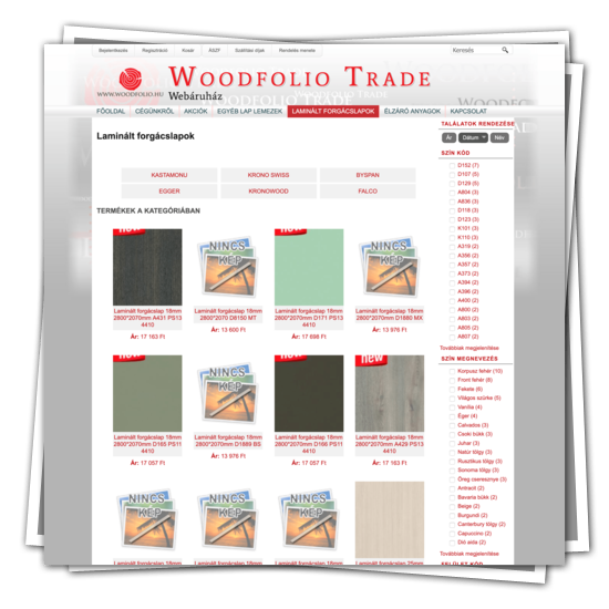 Woodfolio bútorlap webáruház készítés